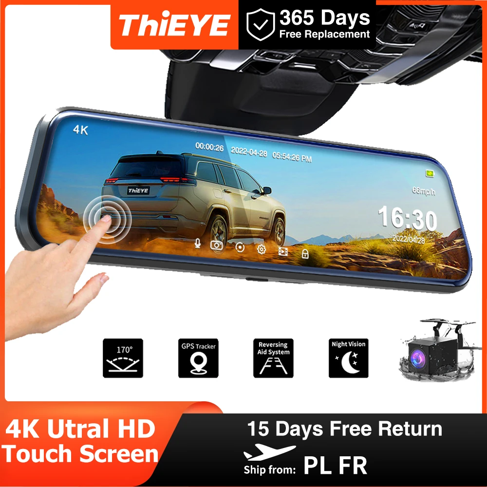 

ThiEYE Carview 4 Dash Cam 4K Video Recorder Night Vision Dual Lens Mirror DVR With GPS Car Camera Recorder Rear Camera for Car