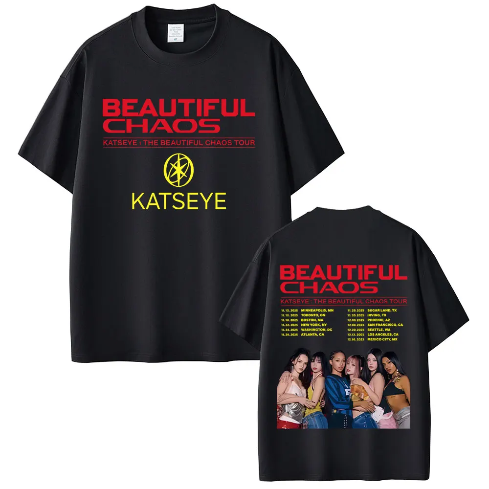 

Korean Kpop Katseye Beautiful Chaos Tour 2025 T-shirt Men Women Hip Hop Fashion T-shirts Unisex Oversized Short Sleeve T Shirts