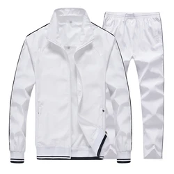 Men Tracksuit New Spring Autumn Male Classic Sports Suit Jacket + Sweatpants  2 Pieces Male White Sportswear Sets Asian Size