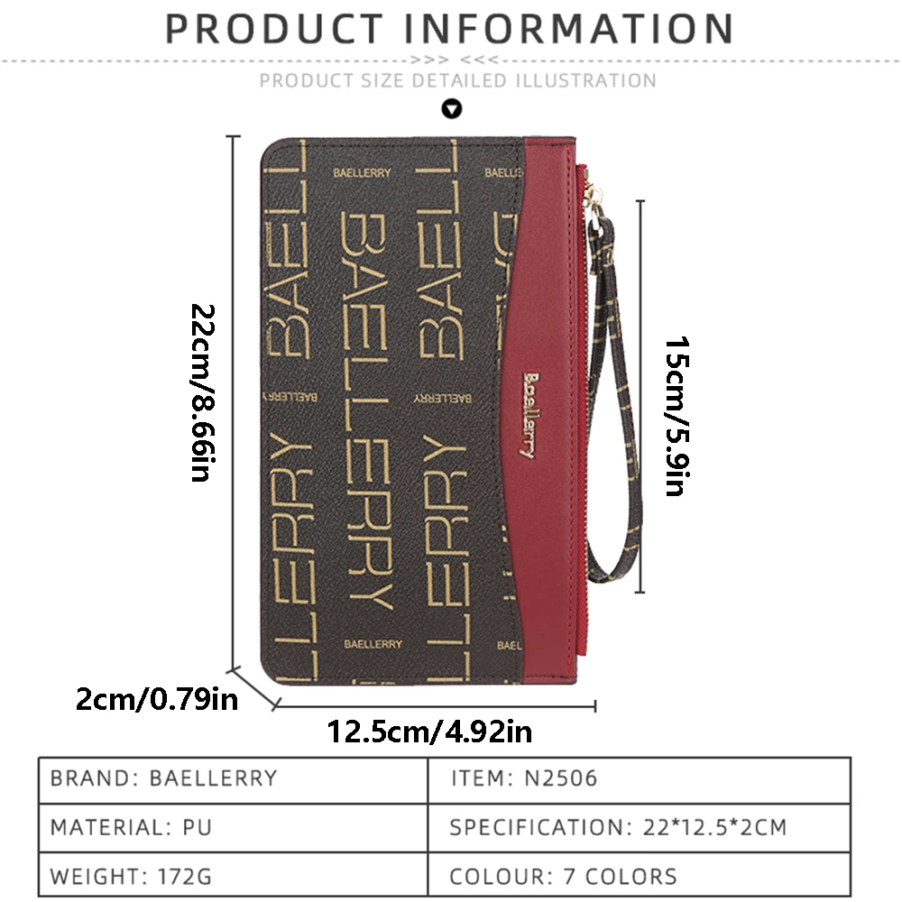 1Pcs/Baellerry Women's Clutch Bag, Printed Zipper Wallet, Off-White Color-Blocking Design, Multi-Card Slot Wallet, Suitable for Daily Use and Evening Events