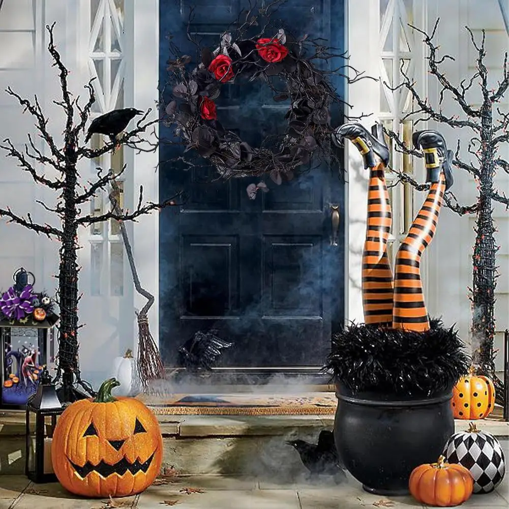 

Halloween Wreath Festive Home Decor Spooky Halloween Dead Branch Garland Realistic Simulation Flower Black Decorative for Door