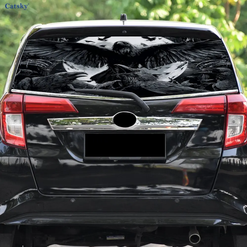 تغذية غراب القمر على الجثث مادة PVC ملصق نافذة السيارة الخلفي المقاوم للماء ذاتي اللصق، سهل اللصق دون السقوط، وات #3