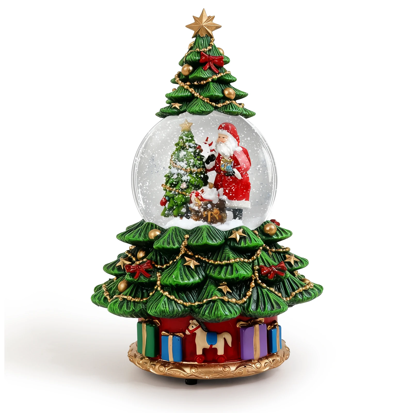 

Christmas Music Box with Snowball & Christmas Tree Design, Santa Claus Gift Giving Holiday Decoration for Home
