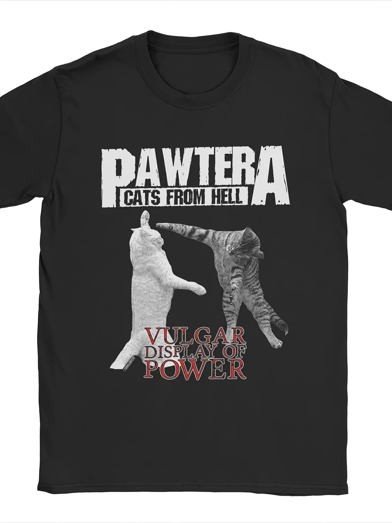 

Men'S Heavy Metal Graphic Tee - Pantera Cats From Hell Album Design Band T-Shirt with Red White Print - Crew Neck Short Sleeve
