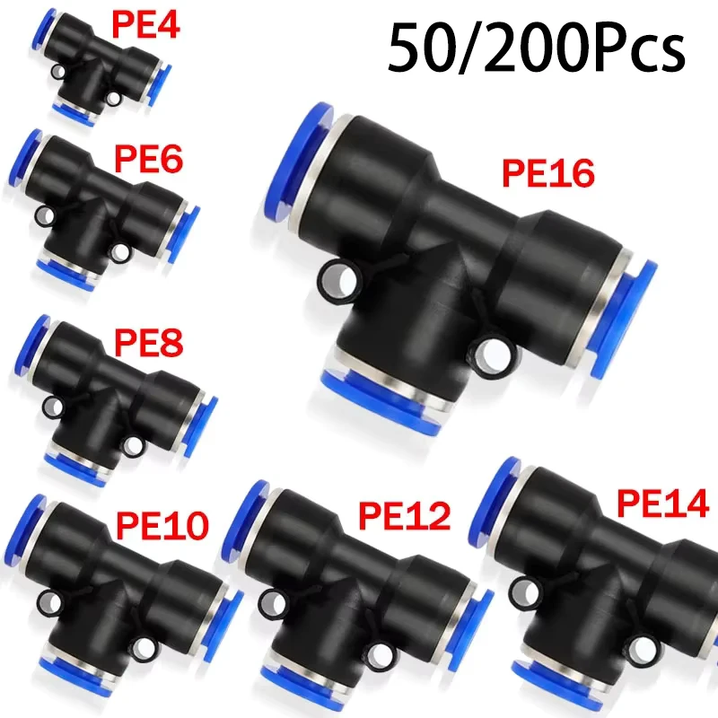 

PE Series Air Connectors 4/6/8/10/12/14/16mm Pneumatic Fitting Quick Connect Slip Lock Tee 3Way Plastic Pipe Air Tube Connector