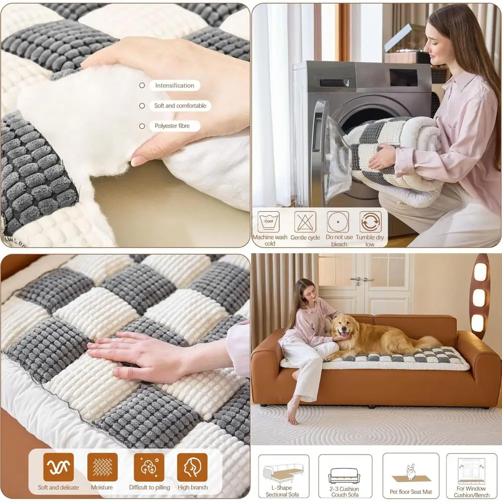 

Washable Thick Checkered Sofa Cover for Dogs, Anti-Slip Pet-Friendly Couch Protector, Dark Grey, 27.5x59 inches