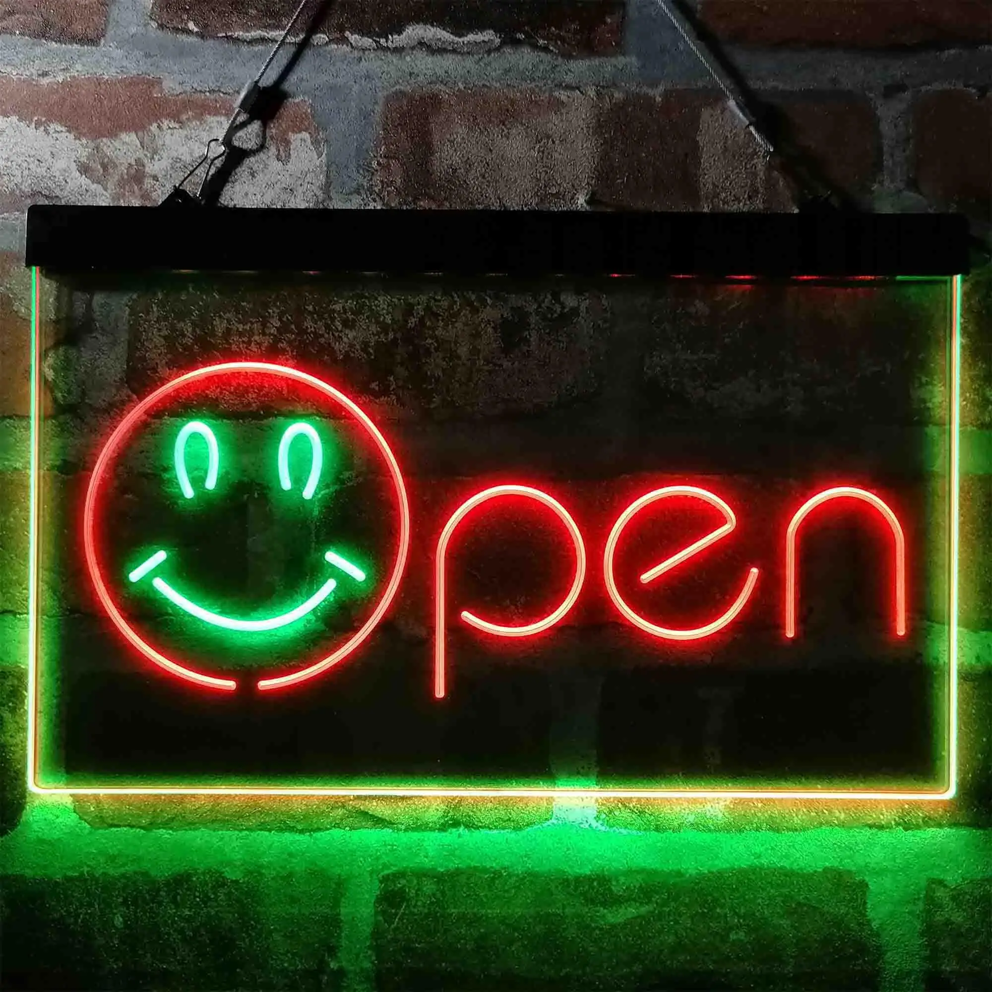 Smile on the O of Open Dual Color Led Neon Sign st6-i4000