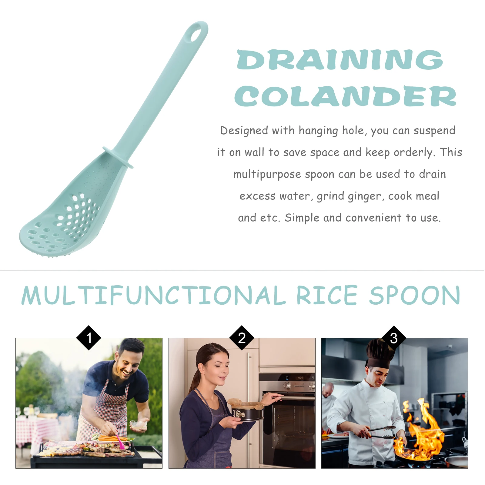 

Multifunctional Kitchen Spoon White Plastic Masher Potato Crusher Noodles Tool Garlic Grinder Food Smasher Drain Utensil