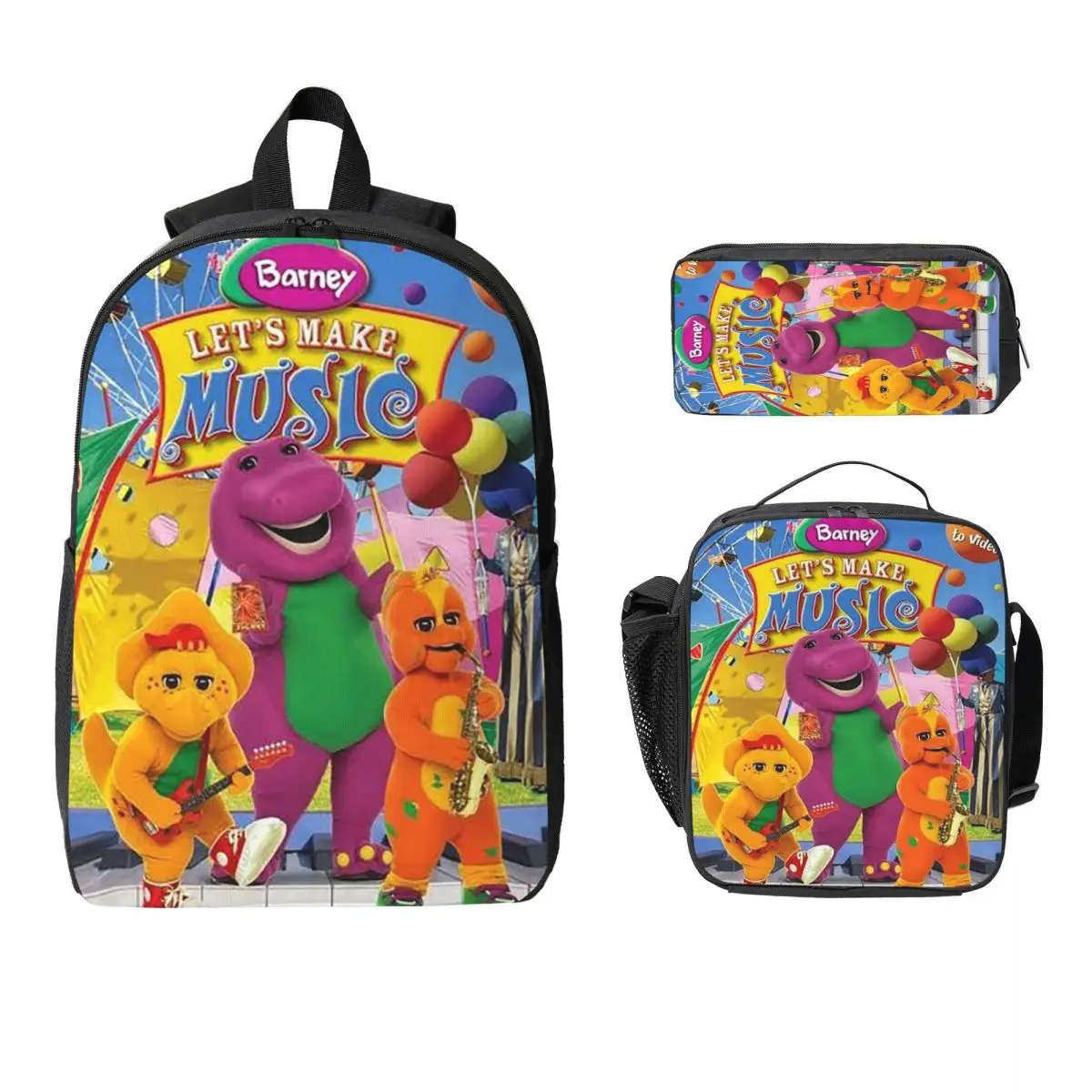 

Barney Friends Dinosaur Cartoon Backpack Student Boys Girls BookBag School Bag Shoulder Bags 3ps Insulated Lunch Bag Pencil Case