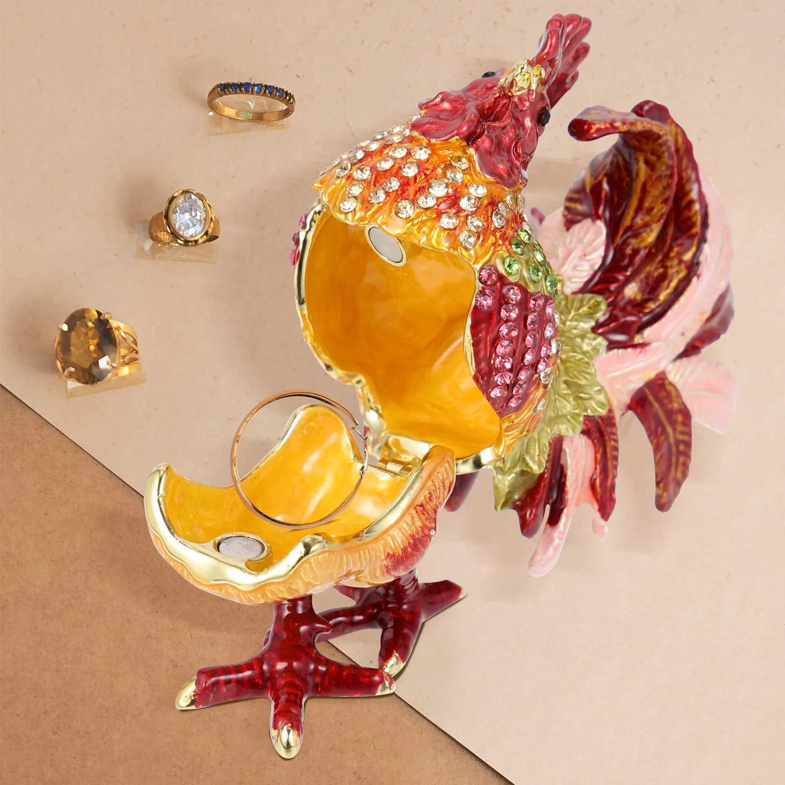 

Fine Crafted Rooster Jewelry Box Elegant Metal Organizer for Necklaces Bracelets Earrings Rooster Jewelry Case