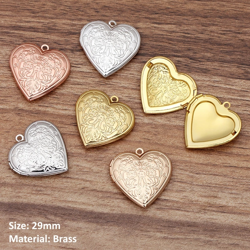 BoYuTe (10 Pieces/Lot) 29*27MM Metal Brass Heart Shaped Photo Locket Factory Direct Wholesale Locket Pendant