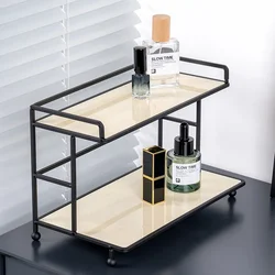 AhunderJiaz Light Luxury Metal Desktop Shelf Washstand Two Tier Organizer Room Sundry Organizer Home Decoration