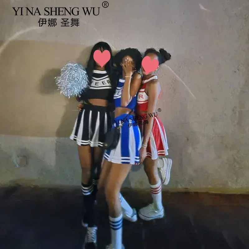 

Cheerleader Costume Women Classic Cheerleading Outfit Sleeveless Crop Top Pleated Skirt Student Sports Uniform Cosplay Carnival