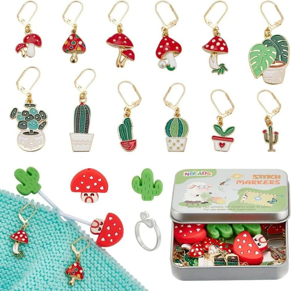 

17 шт. Наборы инструментов для вязания своими руками, включая 12 шт., маркеры для стежков растений из сплава, эмали, 4 шт., стопоры для вязальных игл и набор для изготовления