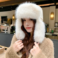 Women's Fur Bomber Hats Winter Thick Warm Outdoor Keep Ear Warm Earflap Female Solid Bombers Cap