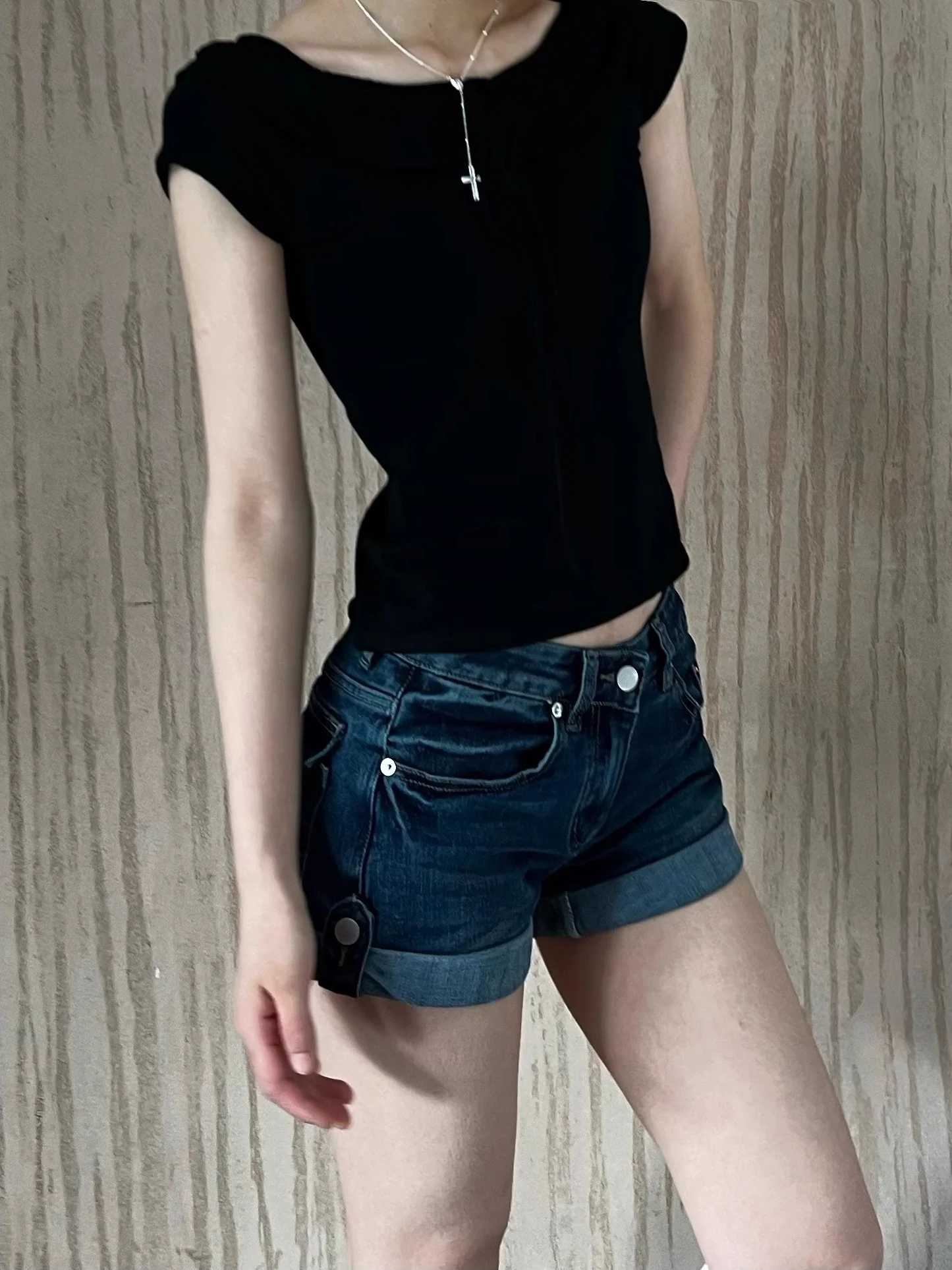 American Style Hot Girl Cuffed Denim Super Shorts Women Summer Design Slim Fit Low Waist Slimming Straight Leg Butt Lifting H...