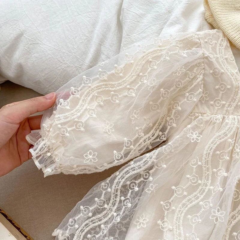 Baby Mädchen Body Herbst Prinzessin Spitze Mesh Kleinkind Strampler Kleid Einfarbig Baumwolle Säuglingskleidung Einteiler für 3M-2Y – Detail 6