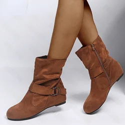 Women Warm Snow Fashion Boots Non-slip Flats Suede  Winter Designer Walking Motorcycle Mujer Boots Platform Ankle Shoes 2024