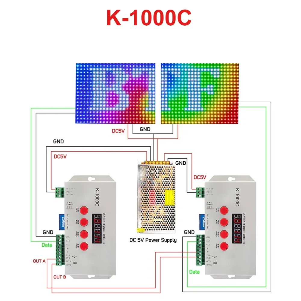 K-1000C (T-1000S Updated) Pixel Controller LED 2048 Pixels Program Controller DC5-24V For WS2812B WS2811 APA102 T1000S WS2813