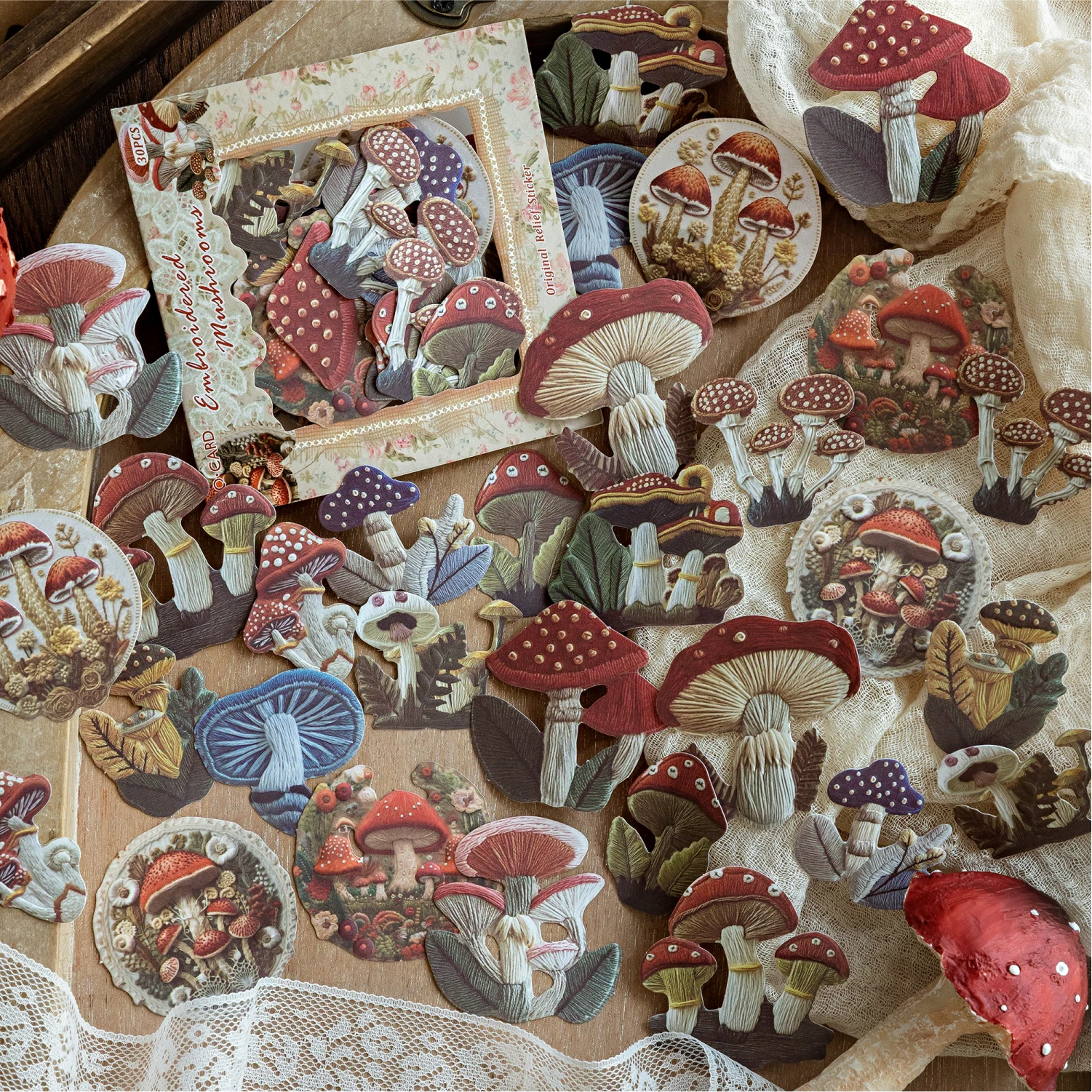 JIANQI 30 Blatt Relief-Relief-Aufkleber, Pflanzenblumen, dekoratives, handgefertigtes Scrapbooking-Material, Tagebuch, Album, Bastelbedarf