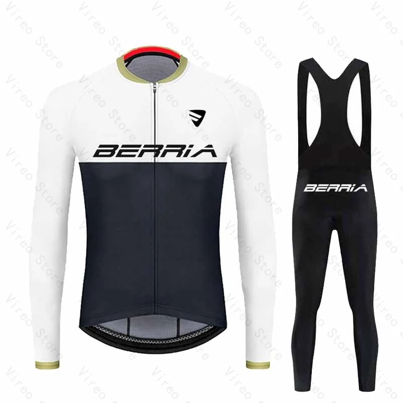 

Spring/Autumn Men's Cycling Jersey Set Long Sleeve BERRIA Bicycle MTB Bike Bib Pants Kit Ropa Ciclismo and 19D GEL Pad Sports