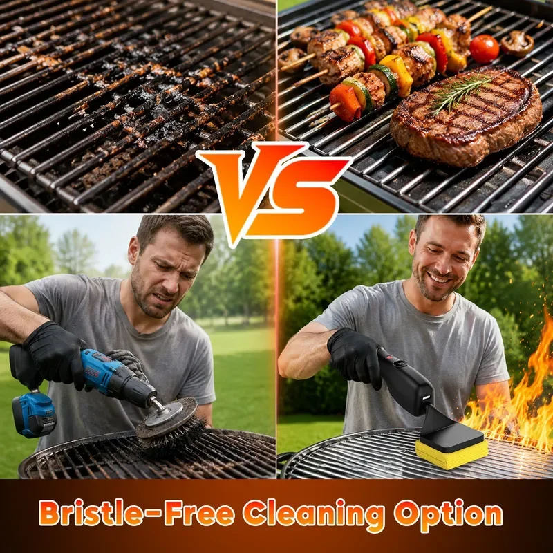 Wireless Electric Grill Cleaning Brush Stainless Steel Wire Roller BBQ Scrubber Rechargeable Outdoor Barbecue Tool for Grate