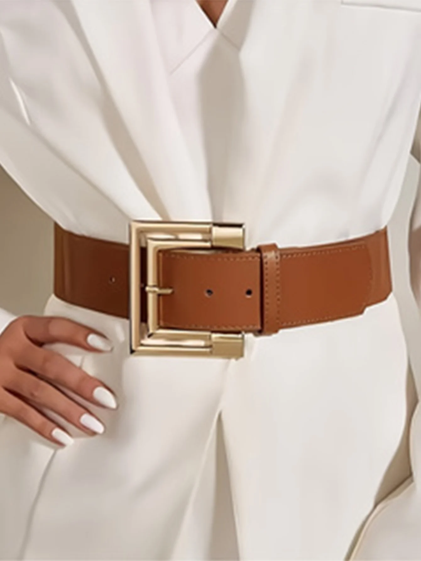 

1p'c leather belt for women, paired with skirt, coat, ins style belt, simple and versatile outer belt, Christmas tie belt