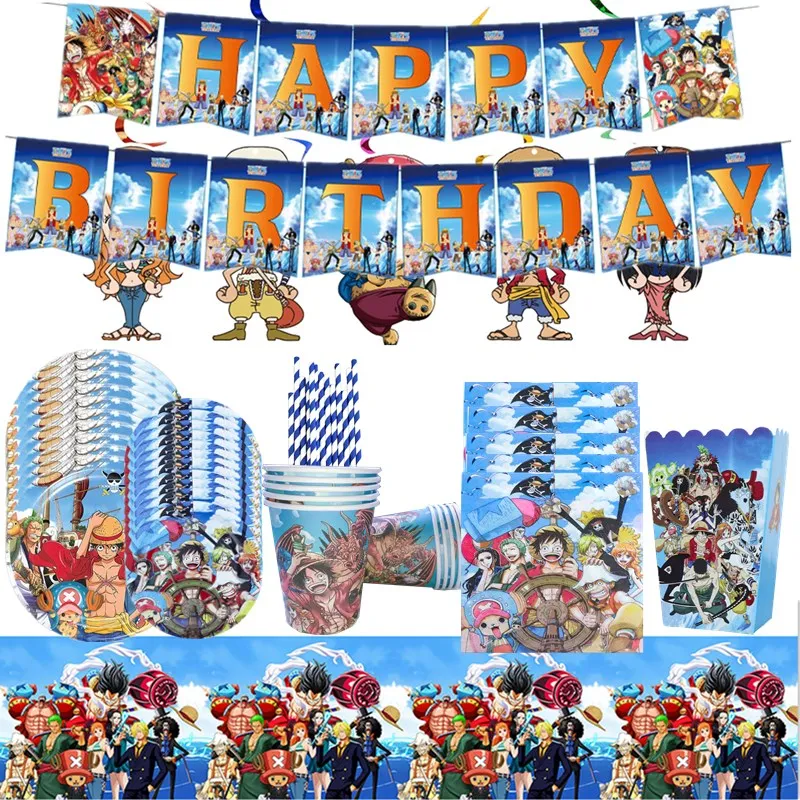 Anime One Piece Kids Birthday Party Supplies Tableware Paper Cup Plate Napkin Luffy Baby Shower Event Balloons Party Decorations