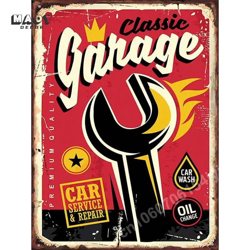 Retro Garage Car Metal Sign Plate Posters Art Wall Decorative House Tin Signs Vintage Poster Decor Room Decoration Mural Picture