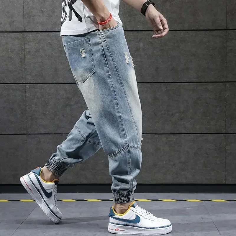 

2023 New Hip Hop Harem Jeans Pants Men Loose Joggers Denim Casual Sweatpants Korea Ankle Length Trousers Streetwear Male Clothes