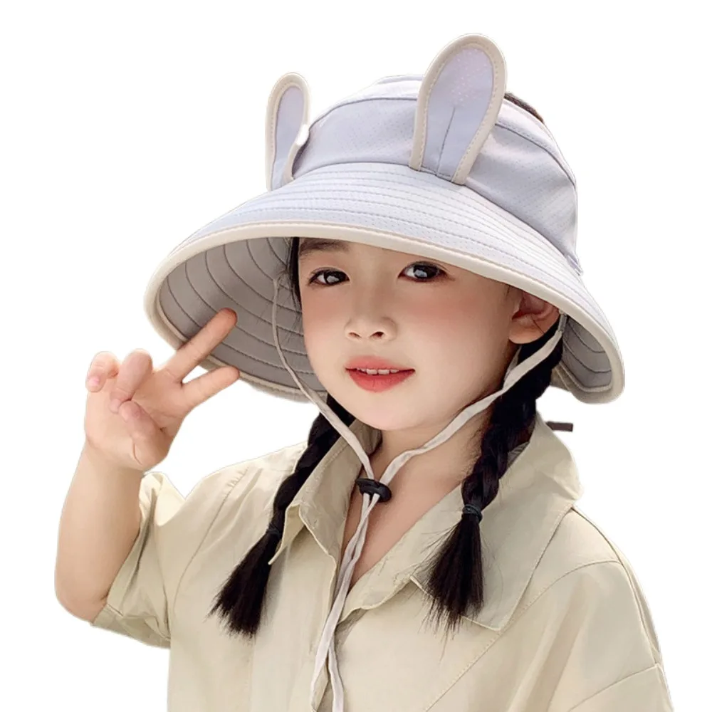 

Casual Korean Style Wide Brim Peaked Cap Empty Top Breathable Children Fishman Hat Sunscreen Cotton Rabbit Ear Sunhat Spring