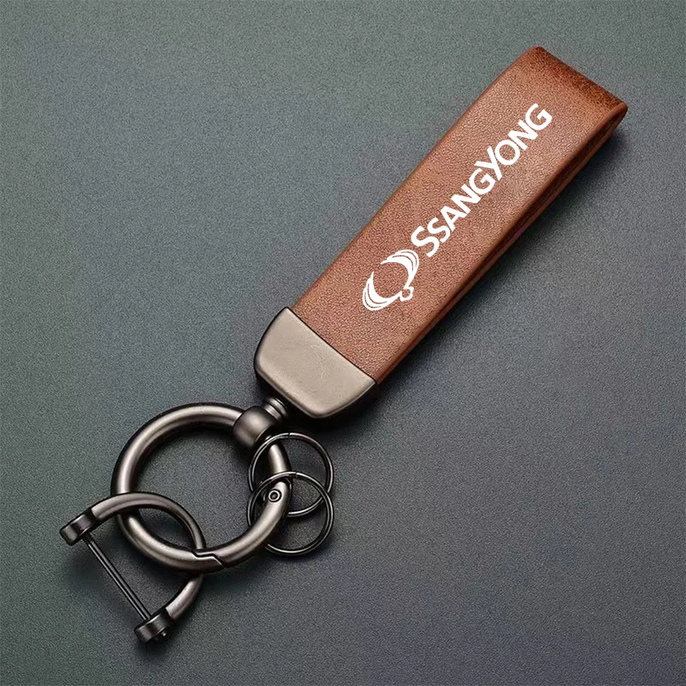 High Grade Leather Keychain With Car Keyring For For SsangYong Kyron Rodius Korando Rexton Musso Actyon Tivoli M200 Sport
