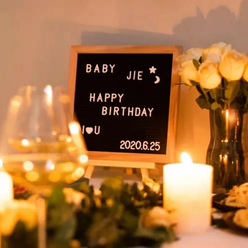 25*25cm Ins-style handmade felt letters, message board, wooden photo frame, decorative puzzle props, home decor.