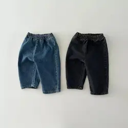 2023 Sonbahar Yeni Bebek Gevşek denim pantolon Bebek Yürümeye Başlayan Rahat Pantolon Moda Erkek Kız Çok Yönlü Cep Kot Çocuk Giysileri