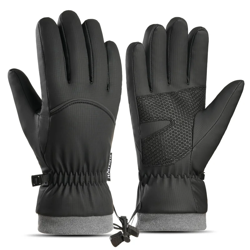 Winterfietshandschoenen voor heren, thermische fleece handschoenen met volledige vingerbedekking, touchscreen-compatibele antisliphandschoenen voor fietstochten bij koud weer.
