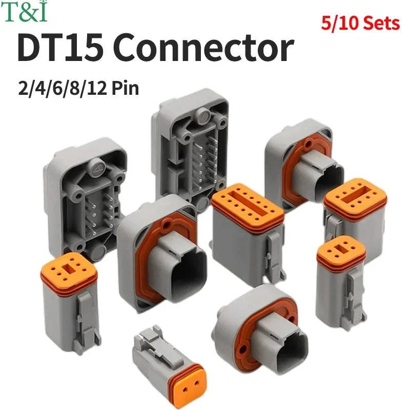 

5/10Sets Deutsch DT15-2/4/6/8/12P Holes Automotive Waterproof Connector Straight PCB Panel Needle Seat Jacket Terminal DT06-6S