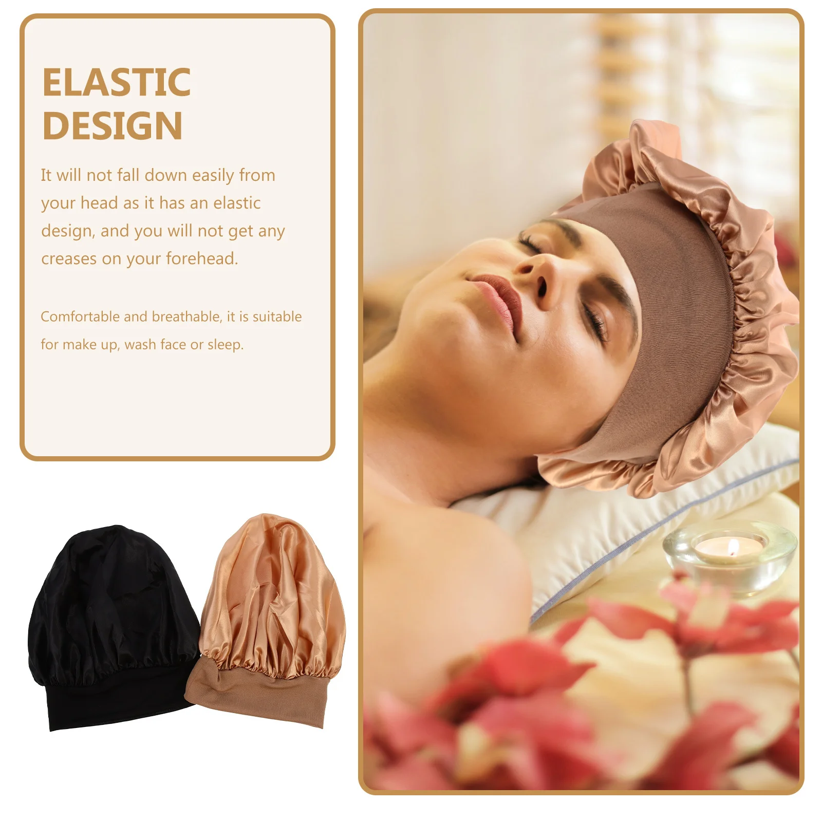 

2Pcs Satin Lining Elastic Sleep Hats Women Chemo Caps Hair Breakage Reduction Household Bonnets for Beauty Care and