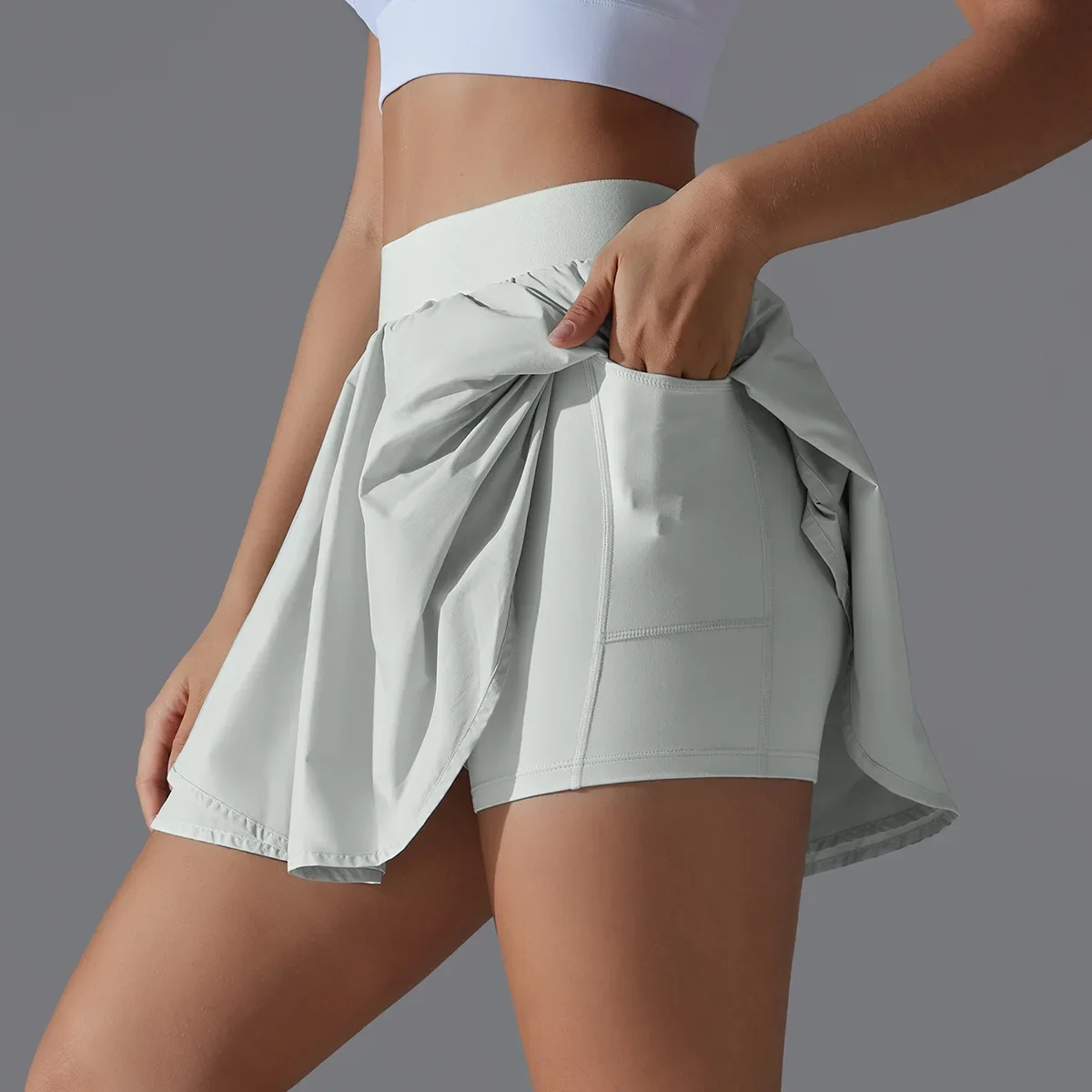 Sunscreen Tennis Skort with Pockets Yoga Fitness Skirt Cool Feeling Sport Training 2 in 1 Shorts Golf Skirt Women Gym Mini Dress