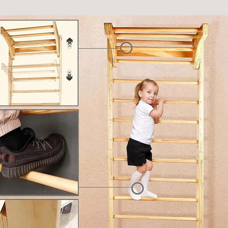 Escalera de gimnasia de barra de pared extraíble de madera para estiramiento de cuerpo sueco
