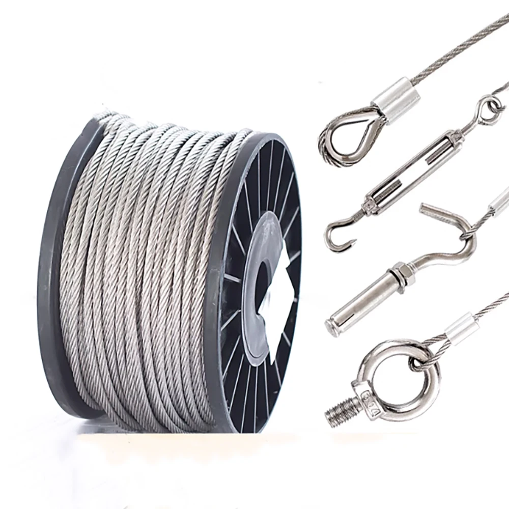 1-10Meters 304 Stainless Steel Wire Rope 7*19 1.0/1.5/4/6/8/12/16/18/20mm Cable Clothesline Soft Fishing Lifting Cable Rustproof