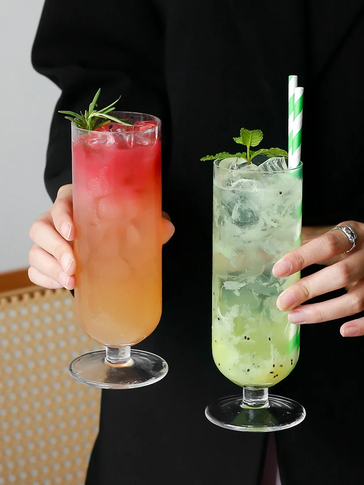 Crystal Straight Tube Cocktail Cup Light Thin High Footed Juice Glass Nordic Style Pure Color Long Drink Glass Qian Dao Jia
