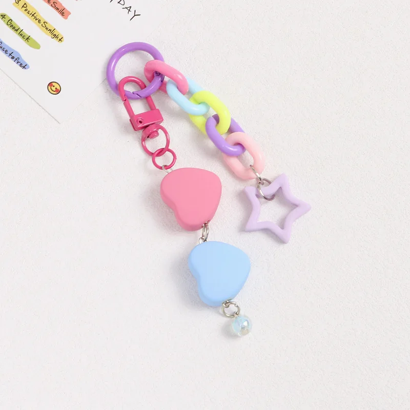 Colors Acrylic Plastic Link Chain Keychain Creative Heart Key Ring For Women Bag Charm Crafts Keychains DIY Handmade Accessories