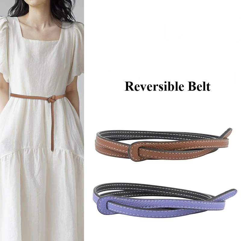 

Женский ремень первого слоя из воловьей кожи с узором личи, кожаный тонкий двусторонний декоративный ремень, высококачественный ремень для женщин