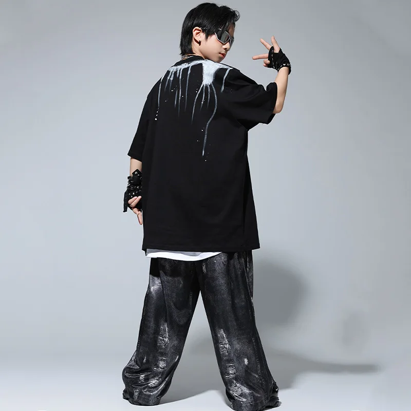 Baggy Schwarz Hip Hop Kleidung Kinder Teenager Street Dance Kleidung Kurzen Ärmeln Tops Hosen Mädchen Jazz Praxis Zeigen Tragen BL15804