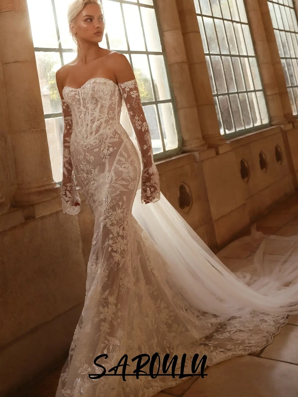 

Dazzling Appliques Wedding Dress With Cape 2026 Elegant Mermaid Sweetheart Neck Bridal Gown Dainty Dreamy Sheer Bride Wear