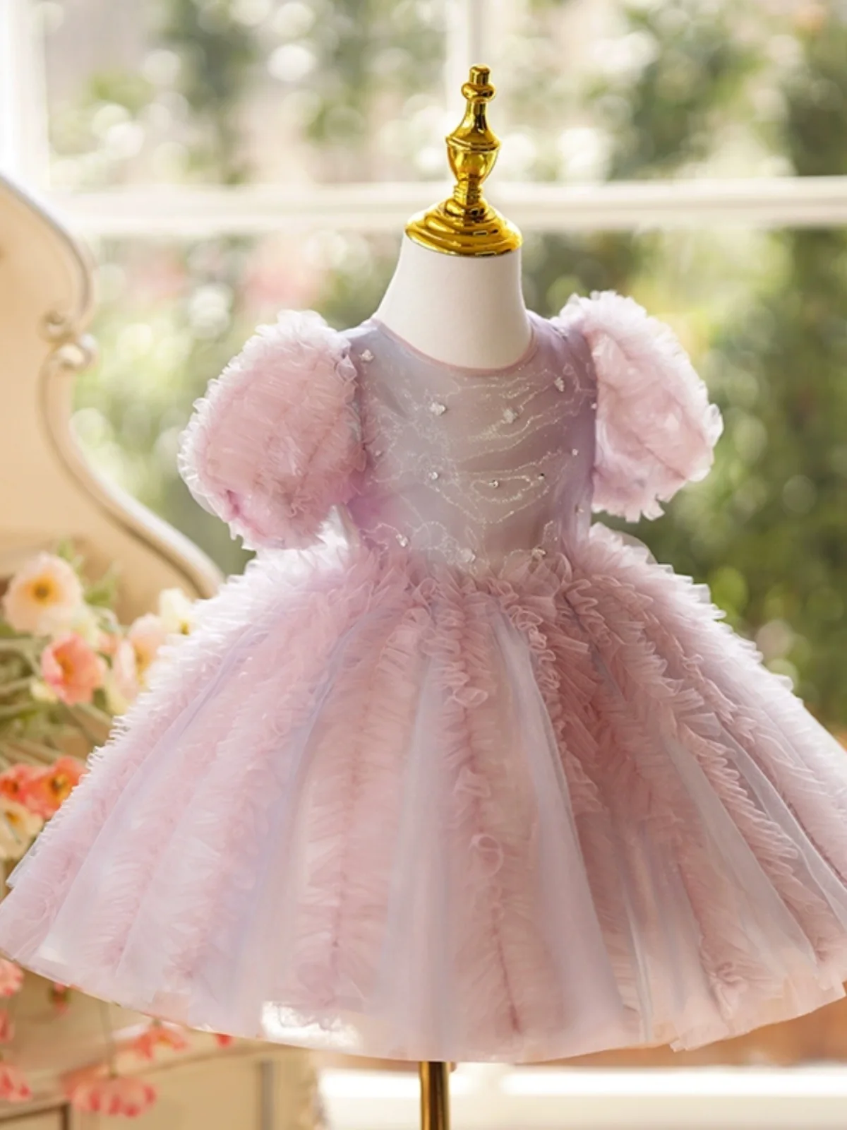 Robe de Soirée en Tulle à Manches Courtes pour Fille, Tenue de Princesse Élégante et Pelucheuse pour Enfant de 1 à 14 Ans