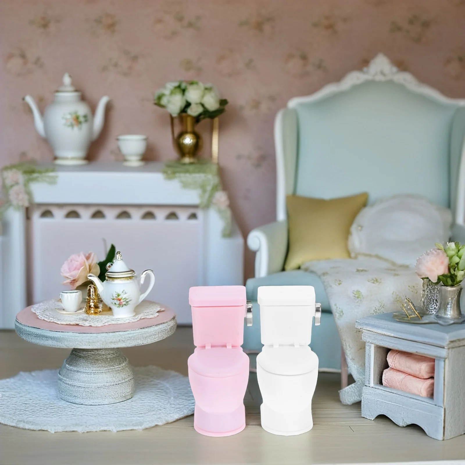 2 pçs acessórios para casa de bonecas móveis mini decorações de banheiro de plástico acessório em miniatura banheiro