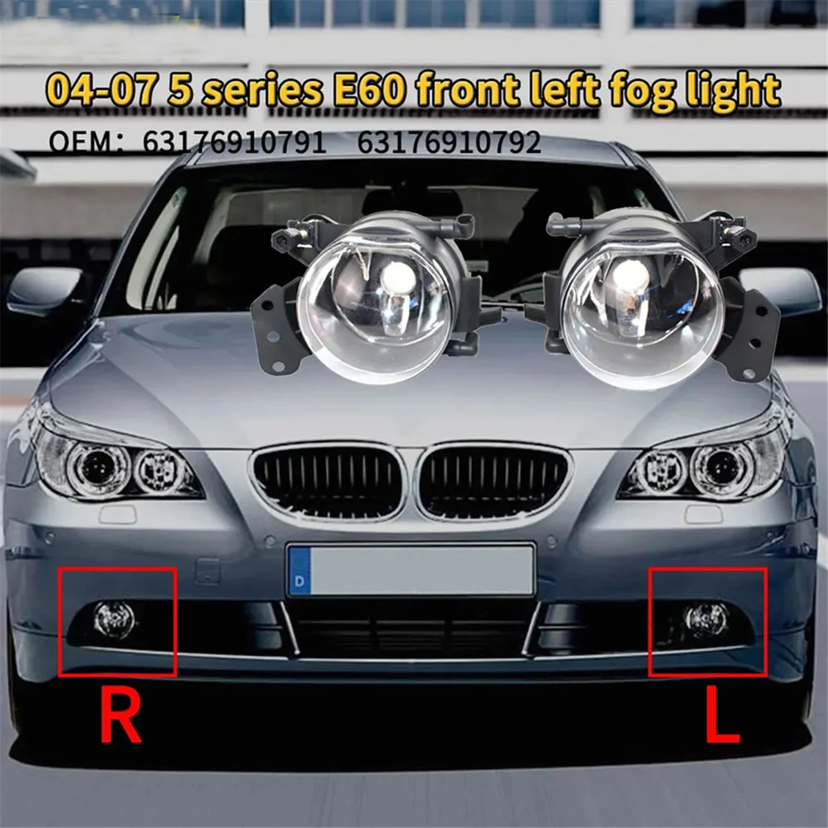 전구 없는 앞 범퍼 안개등 쉘 커버, BMW 5 시리즈 E60 325i 525i 2003-2008 63176910791 63176910792, 1 쌍