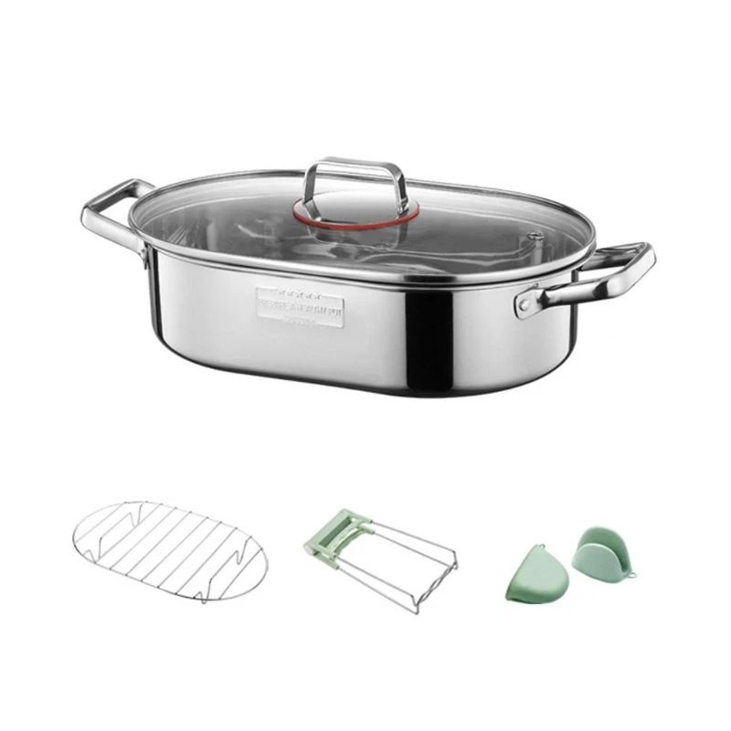 Fish Steamer Pasta Stock Pot Oval Cookware for Steaming Fish, Boiling Soup