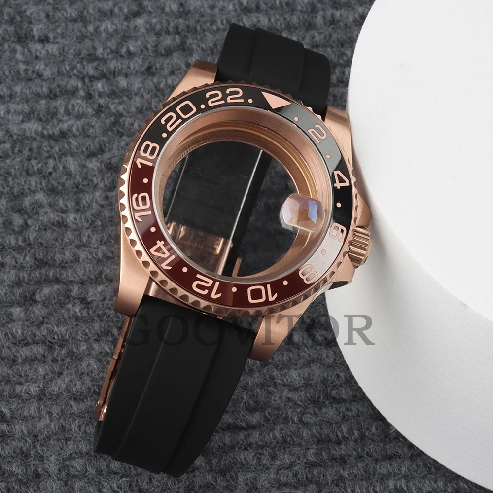 40mm Rose Gold Watch Case Sapphire Glass Stainless Steel For Submariner Nh35 Nh36 Nh34 Nh38 Automatic Movement Yacht-Master Case